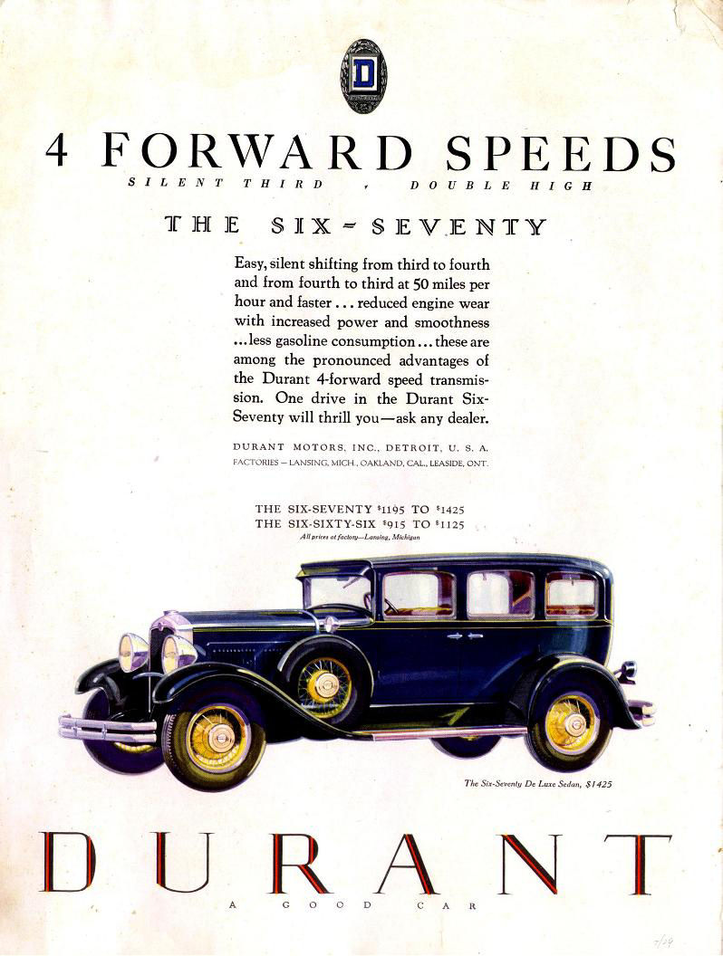 1929 Durant Motors Advertising
